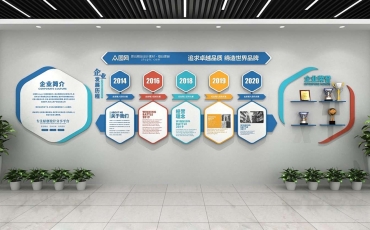 六邊形蜂窩造型發(fā)展歷程文化墻模板定制